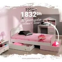 Promo Yatout Home Lit Gourmandise 120X200cm + Tiroir 1832Dhs au lieu de 2290Dhs