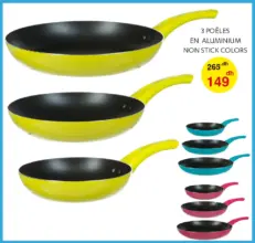 Promo Alpha55 3 Poêles Aluminium non stick colors 149Dhs au lieu de 265Dhs