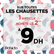 Soldes DeFacto Maroc Sur toutes les chaussettes 1 acheté la 2ème à 9Dhs