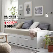 Soldes Ikea Maroc Cadre lit d'appoint avec 2 tiroirs BRIMNES 1995Dhs au lieu de 2595Dhs