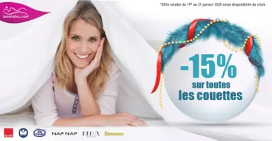 Soldes Lematelas -15% sur toutes les couettes du 1 au 31 Janvier 2020