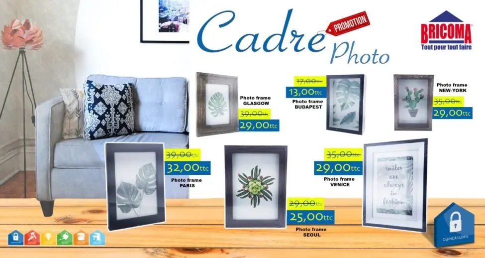 Offre Promotionnel chez Bricoma Divers cadres photos à partir 13Dhs