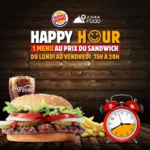 Happy Hour Burger King 1 menu au prix du sandwich du lundi au vendredi 15h à 20h Jusqu'au 19 Février 2020