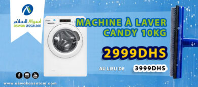 Promo Aswak Assalam MACHINE À LAVER CANDY 10Kg 2999Dhs au lieu de 3999Dhs