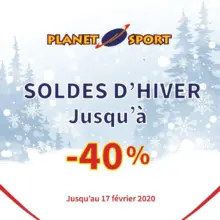 Soldes d'hiver chez Planet Sport jusqu'à -40% de réduction Jusqu'au 17 février 2020