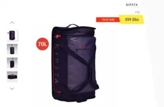 Soldes Decathlon VALISE ESSENTIEL 70 LITRES GRIS ET ROUGE 399Dhs au lieu de 449Dhs