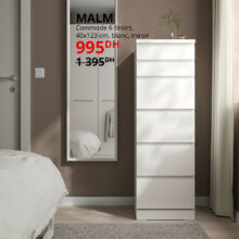 Soldes Ikea Maroc Commode 6 tiroirs blanc MALM 990Dhs au lieu de 1395Dhs