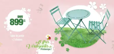 Soldes Aswak Assalam Table de Jardin + 2 chaises 899Dhs au lieu de 999Dhs