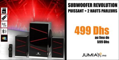 Promo Jumia Subwoofer Revolution Puissant + 2 Hauts parleurs 499Dhs au lieu de 999Dhs