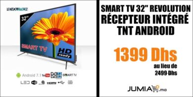 Promo Jumia Smart TV 32" Revolution récepteur intégré Tnt Android 1399Dhs au lieu de 2499Dhs