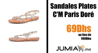 Promo Jumia Sandales Plates C'M Paris Doré 69Dhs au lieu de 199Dhs