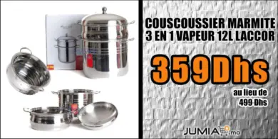 Promo Jumia Couscoussier Marmite 3 en 1 Vapeur 12L Laccor 359Dhs au lieu de 499Dhs