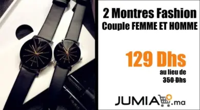 Promo Jumia 2 Montres Fashion Couple FEMME ET HOMME 129Dhs au lieu de 350Dhs