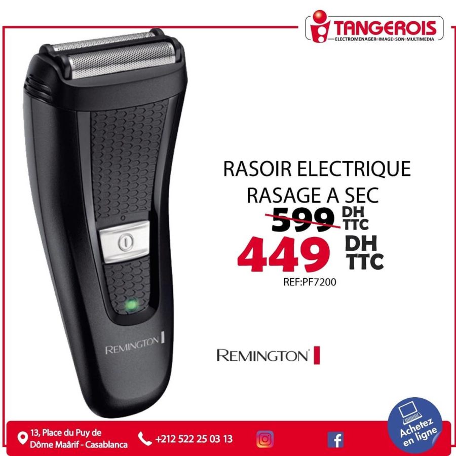 Promo Tangerois Rasoir électrique rasage à sec REMINGTON 449Dhs au lieu de 599Dhs