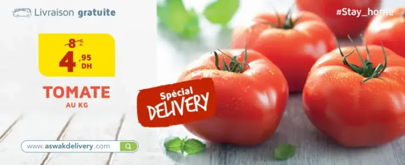 Spéciale Delivery chez AswakDelivery.com Tomate au Kg à 4.95Dhs au lieu de 8Dhs