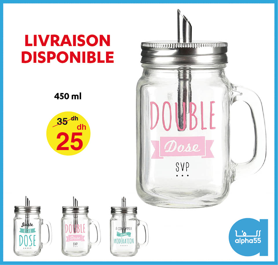 Soldes chez Alpha55 Meugue en verre avec paille 25Dhs au lieu de 35Dhs