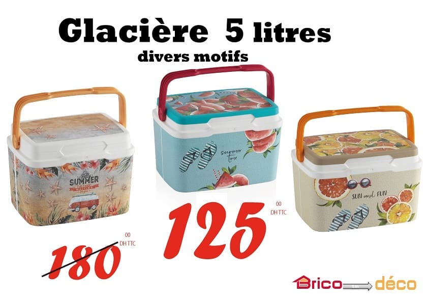 Offre fraîcheur Bricodéco Maroc Glacière 5 litres divers motifs 125Dhs au lieu de 180Dhs