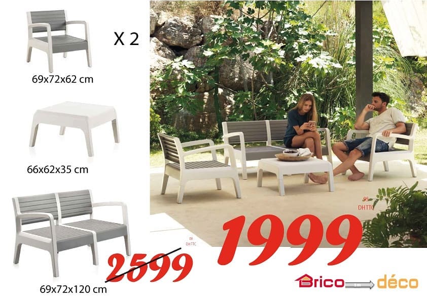 Offre Détente Bricodéco Maroc Salon de jardin MIAMI 1999Dhs au lieu de 2599Dhs