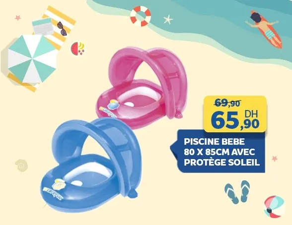 Offre fraîcheur chez Marjane Piscine bébé avec protège soleil 65.90Dhs au lieu de 69.90Dhs