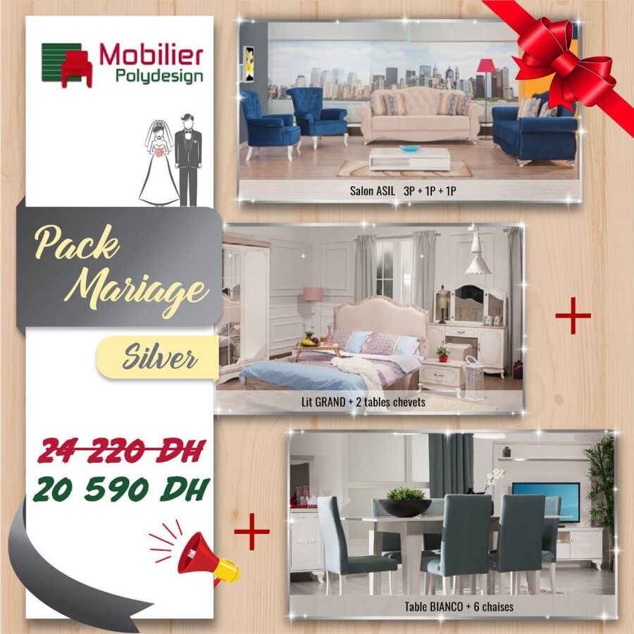 Promo Mobilier Poly Design PACKS MARIAGE à partir de 20590Dhs au lieu de 24220Dhs