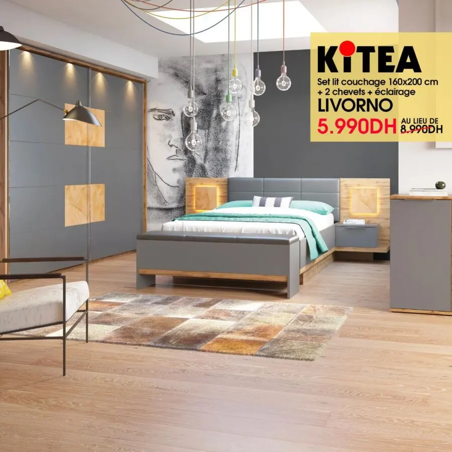 Soldes Kitea Set lit Couchage LIVORNO 5990Dhs au lieu de 8990Dhs