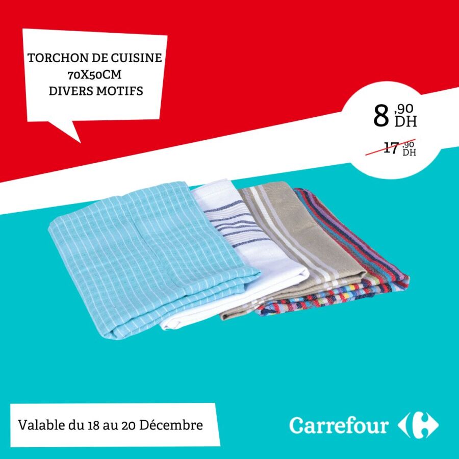 Exclusivité Carrefour Maroc Torchon cuisine divers motifs 9Dhs au lieu de 18Dhs 