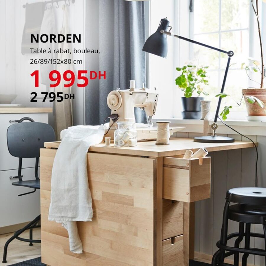 Soldes Ikea Maroc Table à rabat bouleau NORDEN 1995Dhs au lieu de 2795Dhs