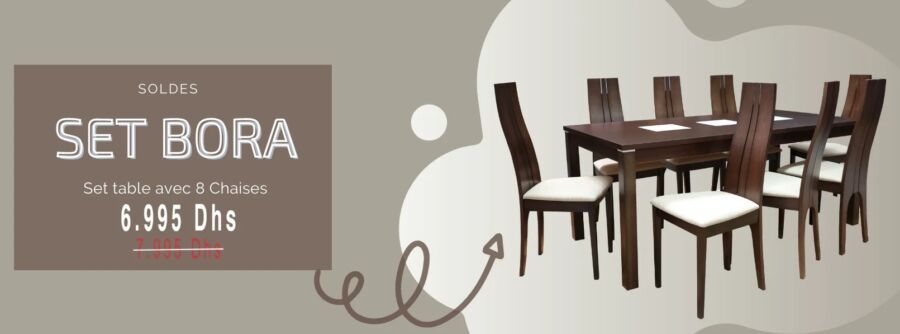 Prix Spécial chez Kitea Set table avec 8 chaises 6995Dhs au lieu de 7995Dhs