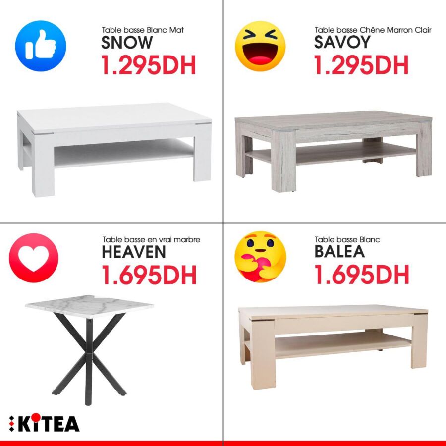 Offres d'hiver chez Kitea Spécial Tables basse à partir de 1295Dhs