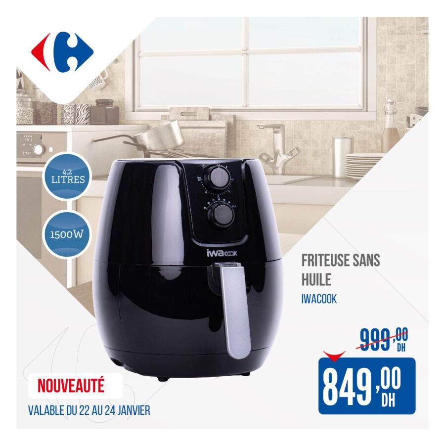 Soldes chez Carrefour Maroc Friteuse sans huile 4.2L 849Dhs au lieu de 999Dhs