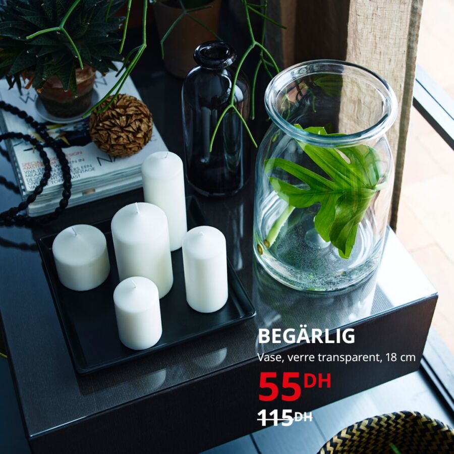 Soldes Ikea Maroc Vase en verre transparent 18cm BEGARLIG 55DDhs au lieu de 115Dhs