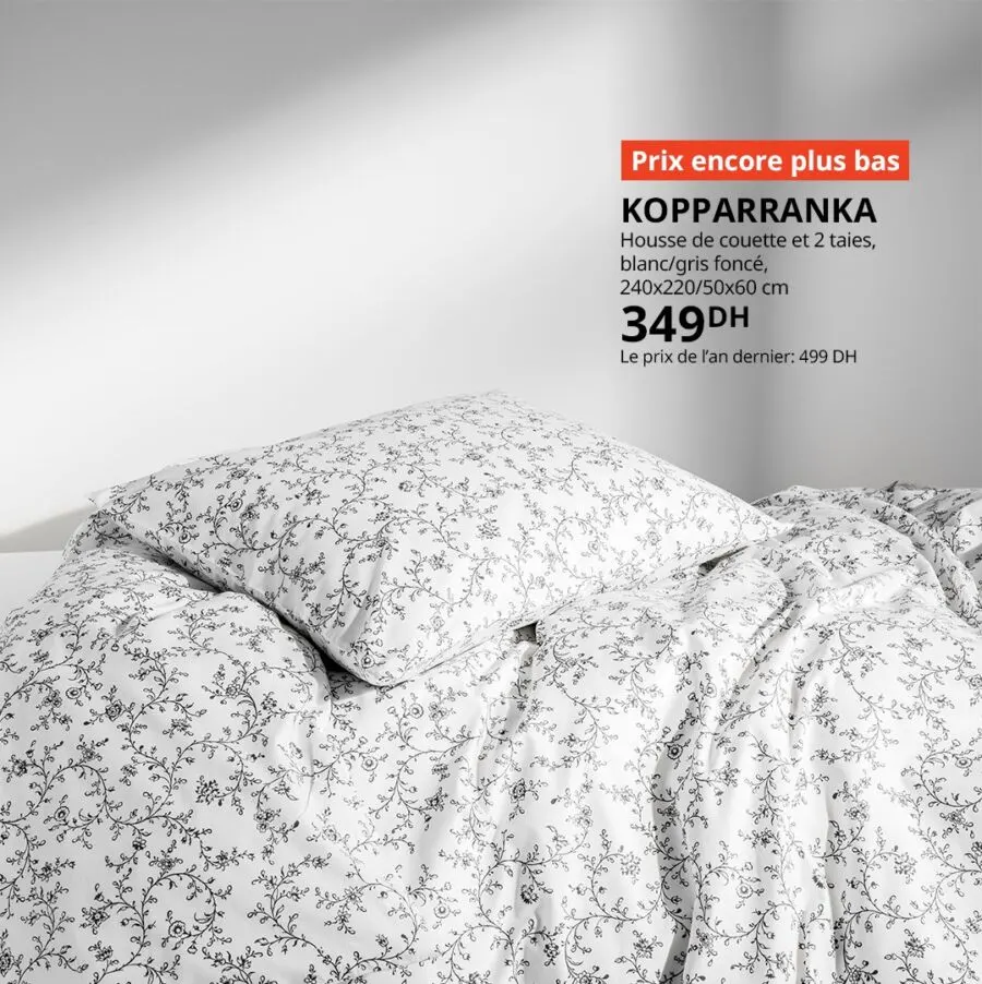 Prix encore plus bas Ikea Maroc Housse de couette et 2 taies KOPPARRANKA 349Dhs au lieu de 499Dhs