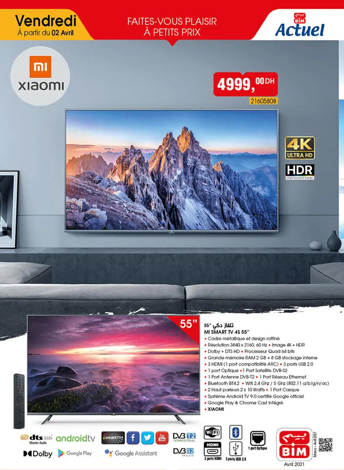 Flyer Bim Maroc Spécial Smart TV XIAOMI 55° à partir du Vendredi 2 Avril 2021