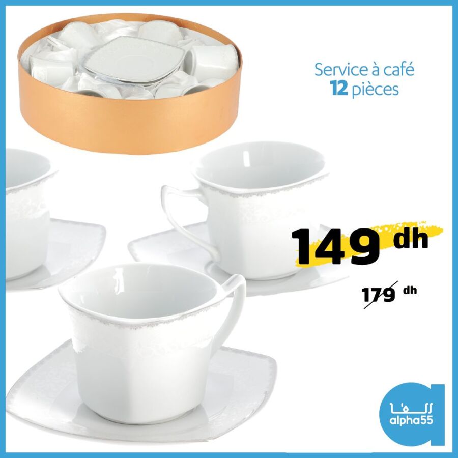 Soldes Alpha55 Service à café 12 pièces149Dhs au lieu de 179Dhs