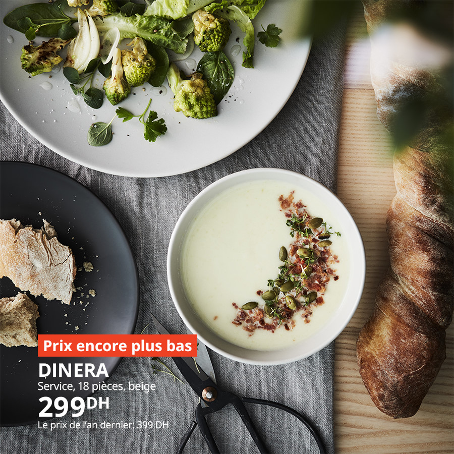 Soldes chez Ikea Maroc Service 18 pièces DINERA 299Dhs au lieu de 399Dhs