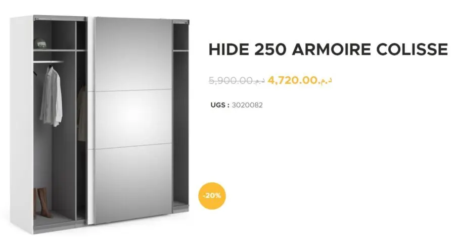 Soldes Yatout Home Armoire colisse HIDE 250 à 4720Dhs au lieu de 5900Dhs