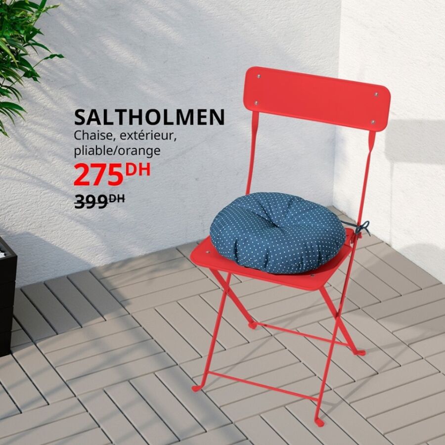 Soldes Ikea Maroc Chaise extérieur pliable SALTHOLMEN 275Dhs au lieu de 399Dhs