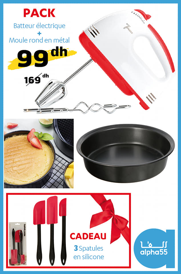 Soldes Alpha55 Batteur électrique + moule rond + cadeau 99Dhs au lieu de 169Dhs