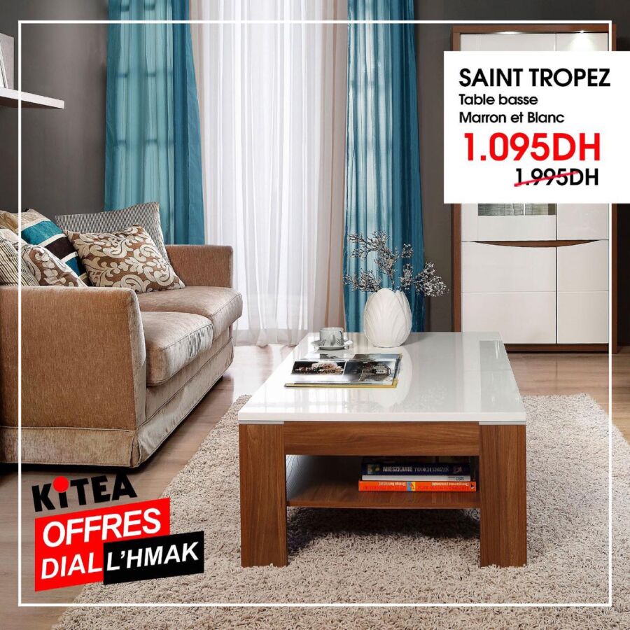 Soldes Kitea Table basse Marron et blanc SAINT TROPEZ 1095Dhs au lieu de 1995Dhs