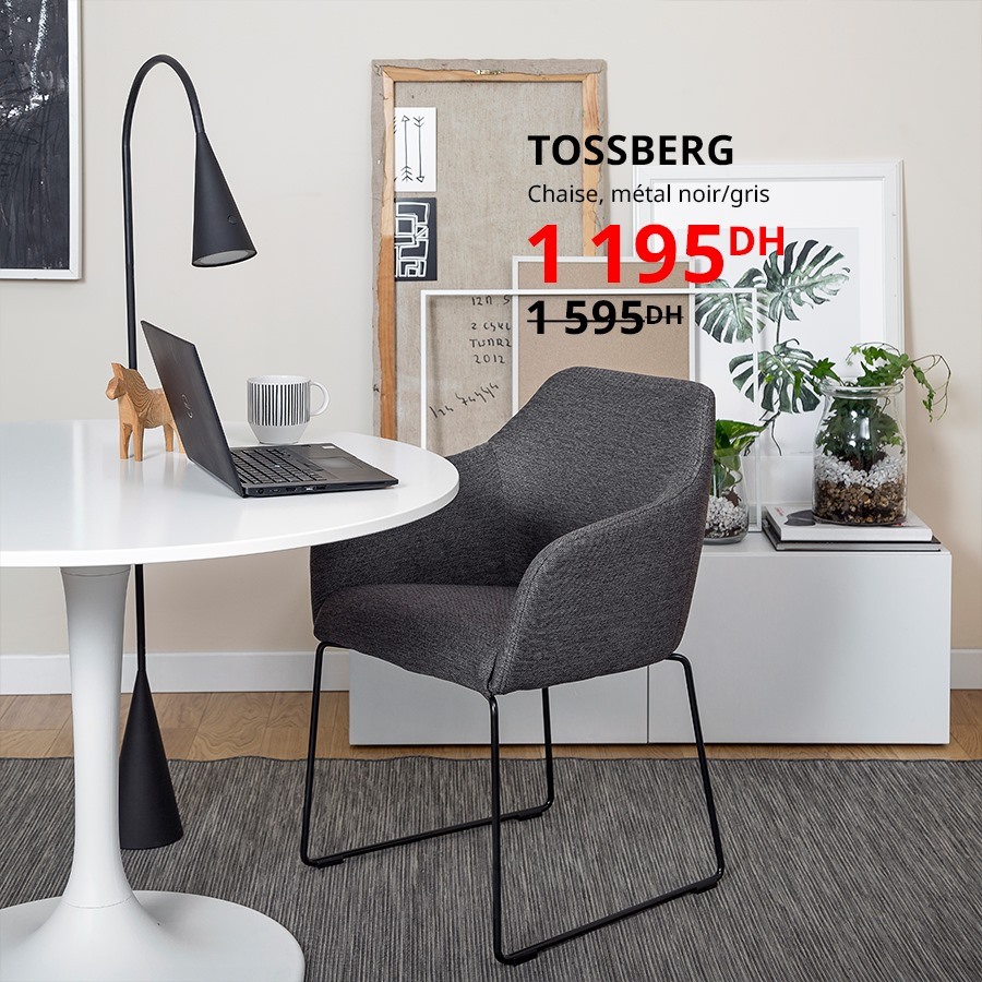 Soldes Ikea Maroc Chaise métal noir gris TOSSBERG 1195Dhs au lieu de 1595Dhs