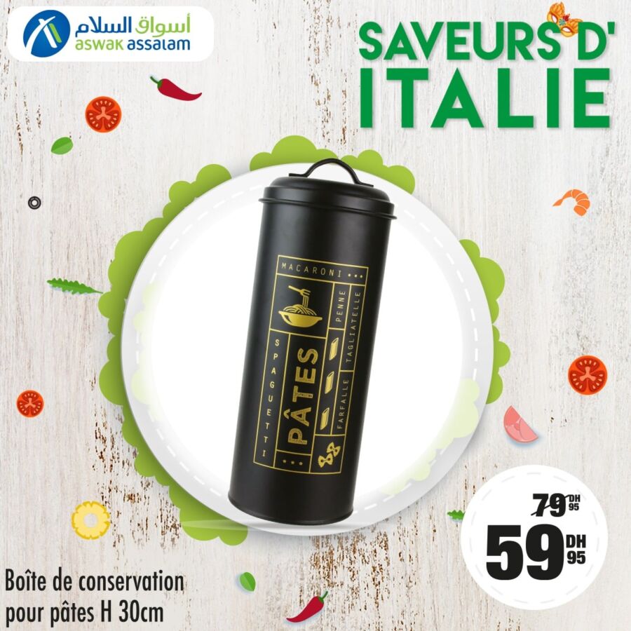 Soldes Aswak Assalam Boîte de conservation pour pâtes 30cm 59.95Dhs au lieu de 79.95Dhs