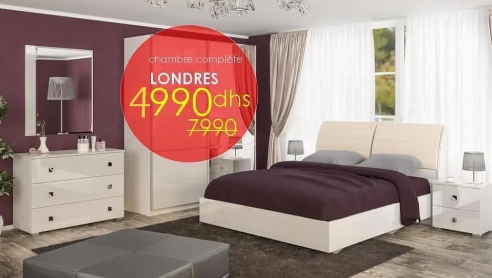 Soldes Azura Home Chambre à coucher LONDRES 4990Dhs au lieu de 7990Dhs