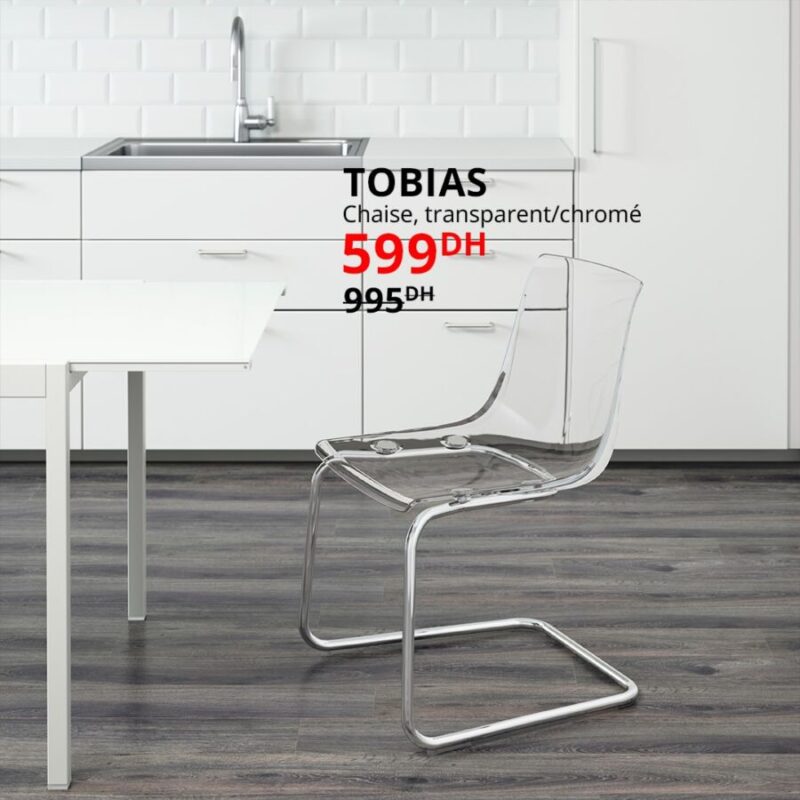 Soldes Ikea Maroc Chaise transparent chromé TOBIAS 599Dhs