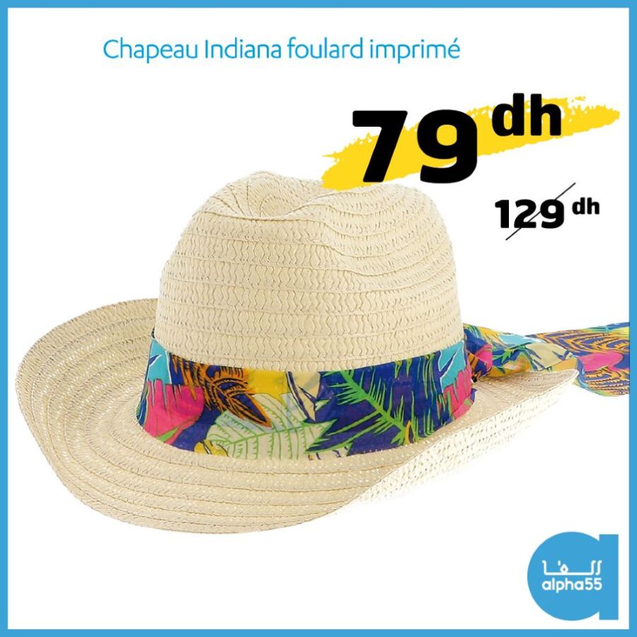 Soldes Alpha55 Chapeau INDIANA foulard imprimé 79Dhs au lieu de 129Dhs