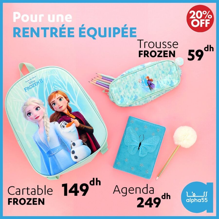 Soldes Rentrée scolaire Alpha55 -20% sur les Cartables Trousses Agenda