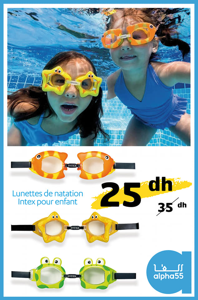 Soldes Alpha55 Lunettes de natation enfant INTEX 25Dhs au lieu de 35Dhs