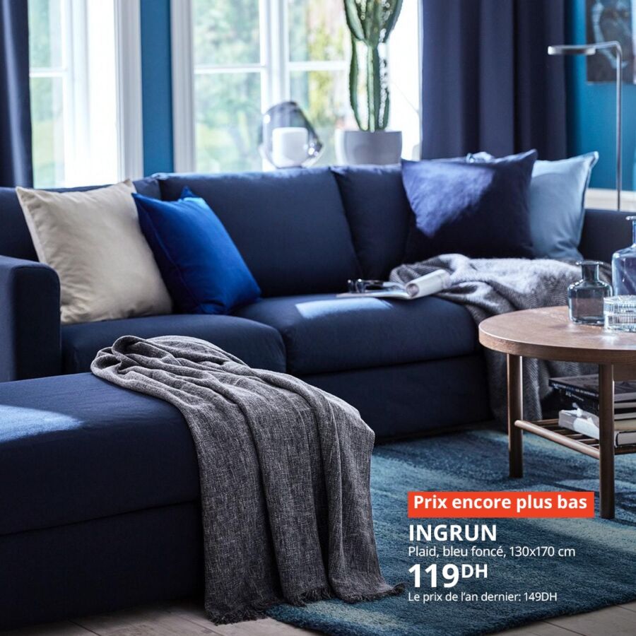 Soldes Ikea Maroc Plaid bleu foncé 130x170cm INGRUN 119Dhs au lieu de 149Dhs