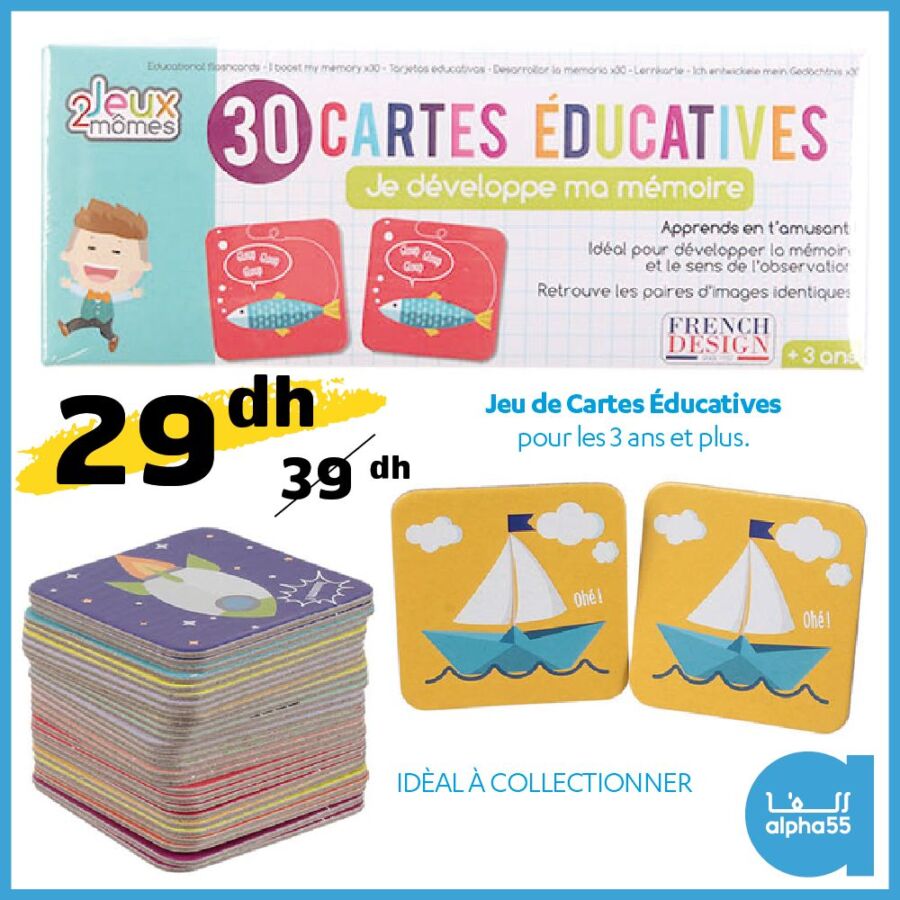 Soldes Alpha55 Jeu de cartes éducatives +3ans 29Dhs au lieu de 39Dhs