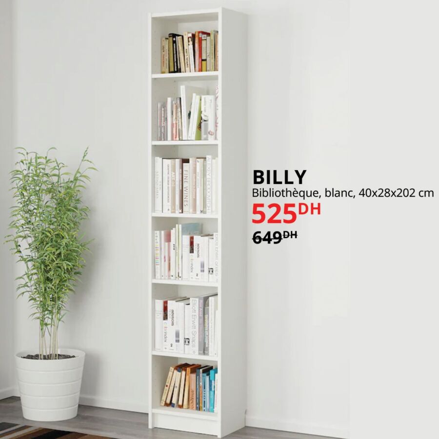 Soldes Ikea Maroc Bibliothèque blanche BILLY 525Dhs au lieu de 649Dhs