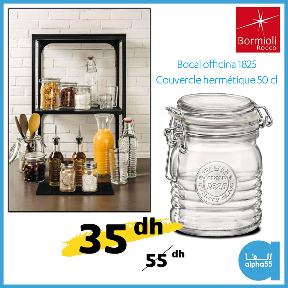 Soldes Alpha55 Bocal officina 1825 couvercle hermétique 50cl 35Dhs au lieu de 55Dhs